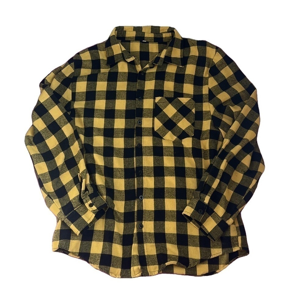 Oversized Flannel Yellow and Black Buffalo Plaid Shacket Style (shirt + jacket)